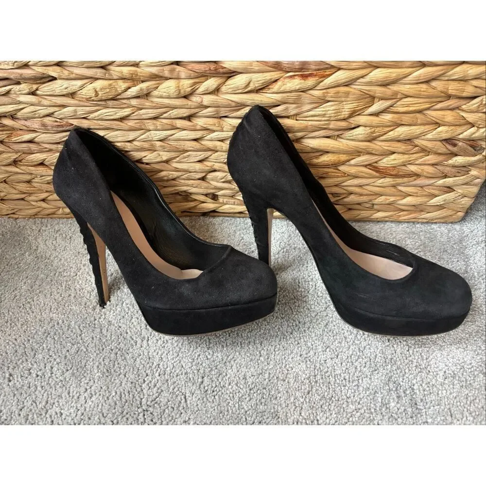 Miu Miu Black Suede Platform Pumps Sky High Stiletto Heels Luxury Designer Shoes